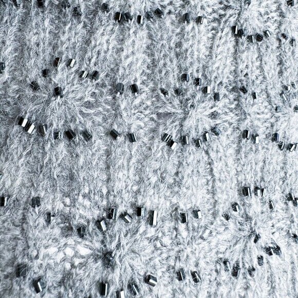 Vintage 90s Gray wool Fully Beaded Cardigan M - Picture 9 of 10